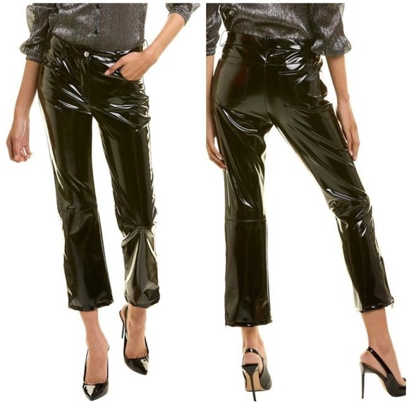 NEW MAJE Paveli zipped-cuff high-rise vinyl trousers. Straight high rise cropped - Picture 3 of 13